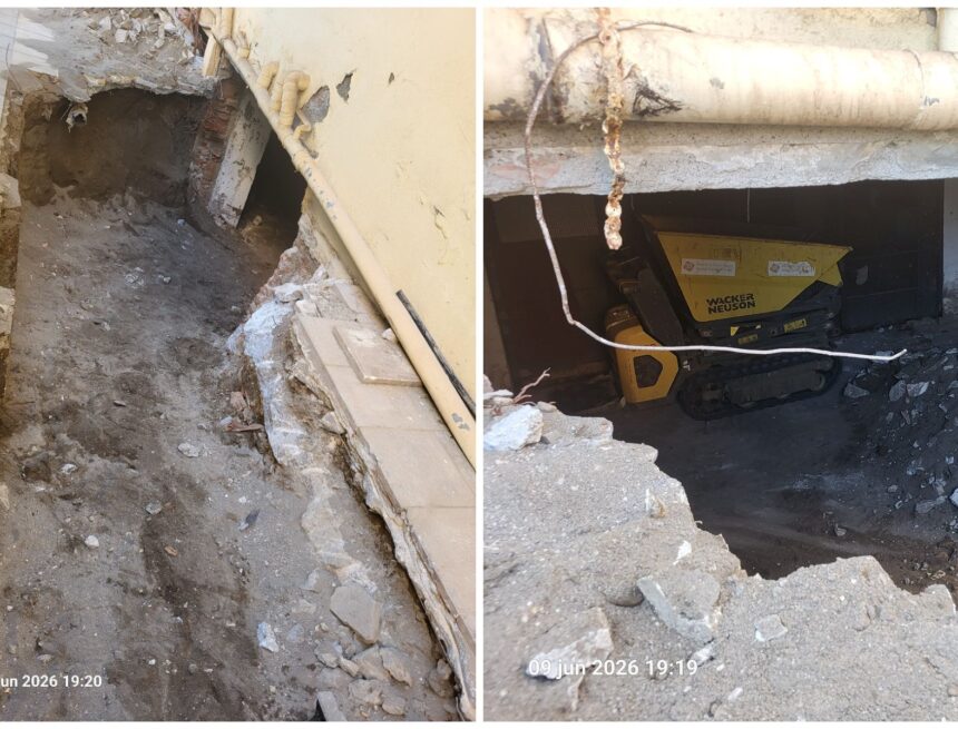 Vecinos de Carretera de Cádiz, «aterrados» por unas obras en el sótano de su edificio: «He hecho una maleta por si se empieza a caer»
