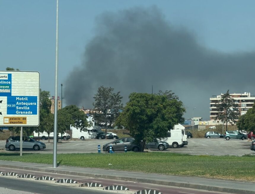 Extinguido un aparatoso incendio junto a la carretera Azucarera-Intelhorce en Málaga Extinguido un aparatoso incendio junto a la carretera Azucarera-Intelhorce en Málaga